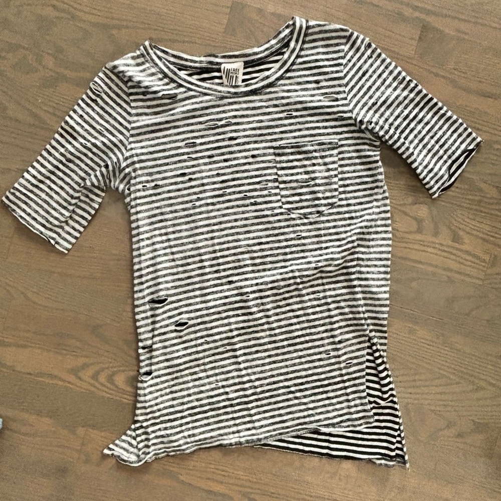 Free People Striped Reverse Print Distressed T-shirt Size S